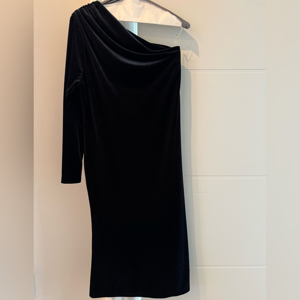 Banana Republic Black One-Shoulder velvet Dress
Medium petite